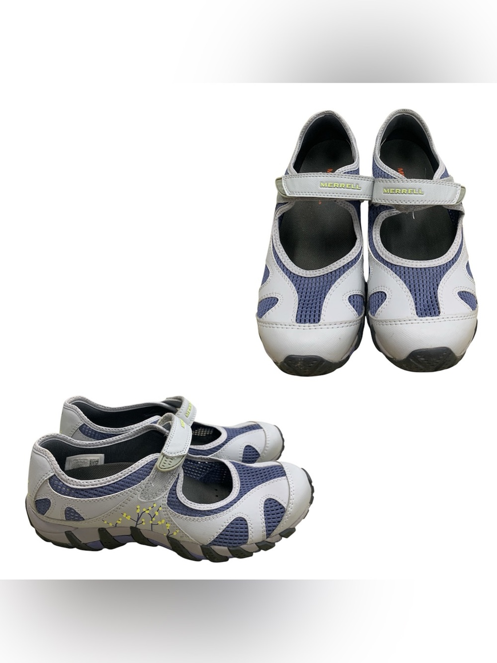 Merrell Gray and Navy Mary Jane Sneakers with Lime Detail S8